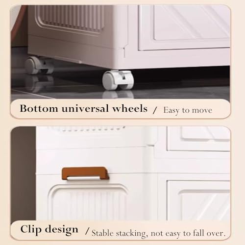 Multi-Layer Storage Bins with Lids Plastic Storage Bins Folding Stackable Clothes & Book Storage with Wheels for Dorm Room - Image 5