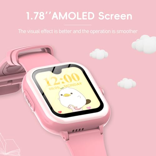 Getfitsoo Wonlex 4G GPS Kids Smartwatch with SIM Card, 1.78" AMOLED Large Touch Screen Smart Watch for Kids, Boys Girls Phone Watch with Video Voice Calls, SOS, Camera, Pedometer, Alarm, Game(Pink) - Image 2