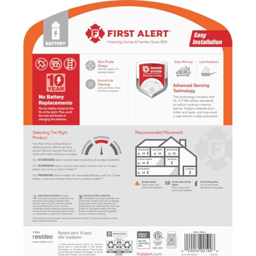 First Alert 10 Year Slim Battery-Powered Photoelectric Smoke Detector - Image 2