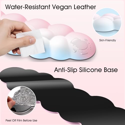 Sushret Cloud Wrist Rest for Computer Keyboard, 4-in-1 Memory Foam Leather Cloud Keyboard Wrist Rest and Mouse Pad Set with Ergonomic Support for Arm and Palm Cushion, Gaming/Work Setup, Rainbow - Image 5