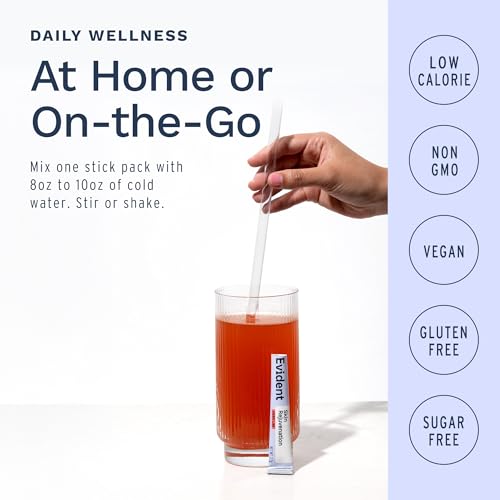 EVIDENT WELLNESS Skin Rejuvenation Powder – Collagen Supplement w/Resveratrol, Sodium Hyaluronate, CollaBZEn, Vitamins C & E – Supports Elasticity, Hydration, Firmness – 30 Stick Packs, Cherry Lime - Image 3