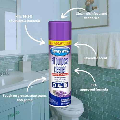 Sprayway All Purpose Cleaner with Lavender Scent, 19oz, Pack of 6 | Foaming Action, Clean, Disinfect, Deodorize | Tough on Grease, Soap Scum, Grime | EPA Approved, Kills 99.9% of Viruses & Bacteria - Image 4