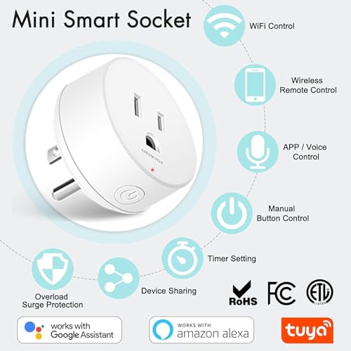 WiFi Smart Outlet Plug with Remote,GreenCycle 4 Electric Smart Plug with Magnetic Base Remote,Compatible with Alexa and Google Home via Tuya,15A/1500W,Remote Control from Anywhere,TUV FCC List(2.4G) - Image 2