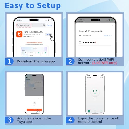 Greencycle Smart Wireless Remote Control Outlet Plug,WiFi Outlets for Household,On Off Smart Outlets Switch Compatible with Tuya,Alexa and Google Assistant,Timer Outlet,No Wiring,White,1SW+4Outlets - Image 3