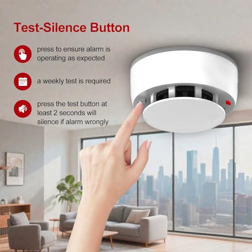 WeGoIOT Smoke Detector Alarm,10-Year Battery Smoke Fire Alarm with Photoelectric Sensor, LED Indicator Test & Silence Button-JTY-GW-YB010L (1 Pack) - Image 2