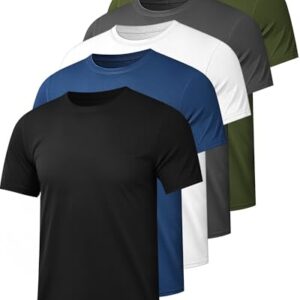 Kinglaman Mesh Workout Shirts for Men Dry Fit Gym Shirts Quick Dry Athletic Short Sleeve Sports T-Shirt Moisture Wicking 1 Black 1 Gray 1 White 1 Blue 1 Green Large