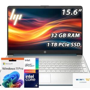 HP Pavilion 15.6″ FHD Laptop | 32GB RAM • 1TB PCIe SSD | Intel Core i5-1235U (10 Core) Processor | Copilot & AI Ready | Wi-Fi 6 | Bluetooth | HDMI | Windows 11 Pro | WOWPC Recovery USB