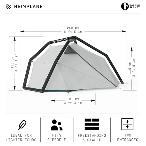 HEIMPLANET Fistral V2, 1-2 Person Inflatable Camping Tent, All Season, 31 sq ft, 2 Rooms, 2 Vestibules, Waterproof, 5000mm, No Tent Poles Required, Supports 1% for The Planet - Image 3