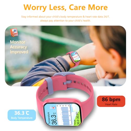 YoYoFit Kids Smart Watch for Girls, IP68 Waterproof 1.69" HD Smartwatch, Task & Rewards Assign, Heart Rate Sleep Monitor, Body Temperature Measure, Step Activity Tracker Watch Gift for Kids, Red - Image 5