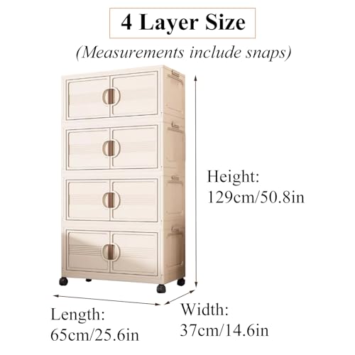 RUJHGL Large Stackable Storage Bins Plastic Storage Bins with Lids Foldable Storage Bins with Magnetic Doors & Wheels Milk White - Image 2