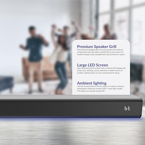 Supersonic SC-1425WSW 2.1 Channel Bluetooth Soundbar with Wireless Subwoofer, Ambient Lighting, HDMI ARC, FM Radio, USB, AUX, Optical Input,3 EQ Modes, 80W RMS, 10M Range- Home Theater Surround System - Image 4