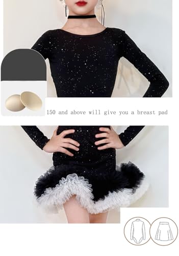 OTMYIGO Girls Long Sleeves Latin Dancing Dress Kids Ballroom Tango Salsa Dance wear Clothing Competition Outfit,Black,120 - Image 4