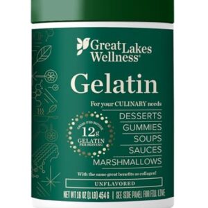 Great Lakes Wellness Beef Gelatin Powder for Culinary Needs – Perfect for Gummies, Marshmallows, Desserts and more – Unflavored – Grass-Fed, Kosher, Keto, Non-GMO 16 oz