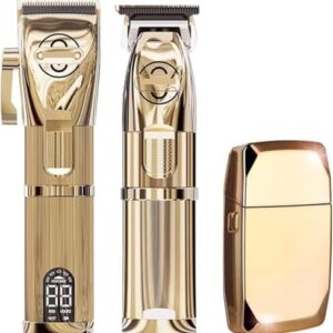 HUANGJIAVT Cordless Hair Clippers for Men, Professional Gold Trimmer & Beard Grooming Kit, Low Noise, Rechargeable with Multiple Attachments Haircuts