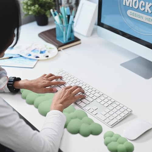 Cloud Wrist Rest Keyboard, PU Leather Memory Foam Wrist Rest for Computer Keyboard, Ergonomic Keyboard Wrist Rest and Cute Mouse Wrist Rest for Gaming,Office,Computer,Typing Pain Relief,Pastel Green - Image 7