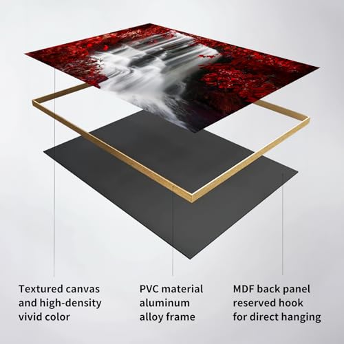 Waterfall Wall Art, Black Waterfall Wall,Wall Decor Burgundy, Red and Black Bedroom Decor, Fall Art, Forest Scene, Peaceful Art,Pictures for Living room,Ready to Hang (Black Frame, 69" L x 39" W) - Image 2