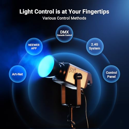 NEEWER 600W RGB Studio Video Light with 2.4G/APP/DMX Control, 56,000lux/1m CRI95+ COB LED Continuous Output Lighting, 2500K-7500K PWM Dimming 17 Scenes Bowens Spotlight for TV News Filmmaking, AS600C - Image 7