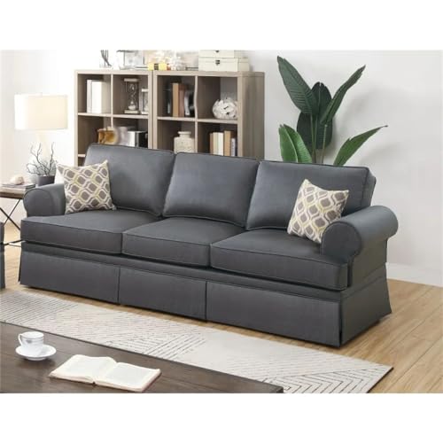 ZSLKDL Charcoal Glossy Polyfiber 2pcs Sofa Set Living Room Furniture Sofa Loveseat Pillows Couch Rolled Armrest - Image 5