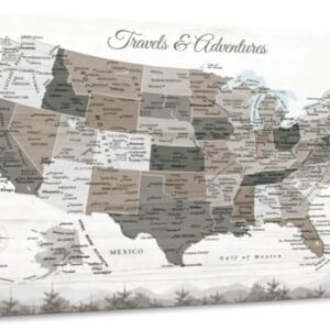ElephantStock – Travels And Adventures II Push Pin Usa Map Wall Art – Horizontal Canvas Wall Art – Living Room Wall Decor – Digital Art Map Canvas Art – White And Gray Decor – 51″ x 34″