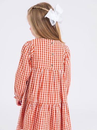 RuffleButts Baby/Toddler Girls Woven Long Sleeve Tiered Twirl Dress - Classic Rust Gingham, 4T - Image 5
