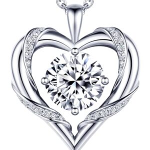 Beam & Bask 3 Ct Moissanite Heart Necklace for Women, 18K White Gold Plated Romantic Pendant for Anniversary Birthday, 925 Sterling Silver Jewelry for Wife Girlfriend Mom Her