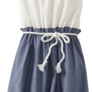 Us Angels Big Girls’ Short Sleeve Overlay Tank Dress, Ivory/Indigo, 7