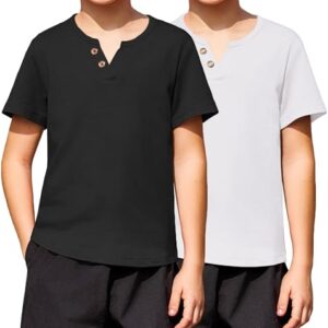 Arshiner Boy’s Henley Shirt Soft Style White and Black T-Shirts 10-11 Years Boys Shirts Size 14-16