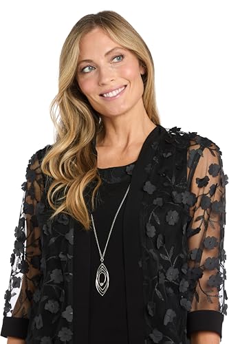 R&M Richards Women's Elegant 2-Piece 3D Floral Mesh Jacket Dress Set W/Detachable Necklace | Knee-Length Formal Outfit - Image 2