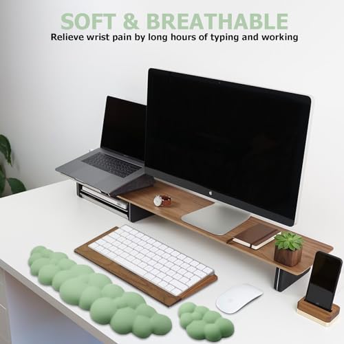 Cloud Wrist Rest Keyboard, PU Leather Memory Foam Wrist Rest for Computer Keyboard, Ergonomic Keyboard Wrist Rest and Cute Mouse Wrist Rest for Gaming,Office,Computer,Typing Pain Relief,Pastel Green - Image 5