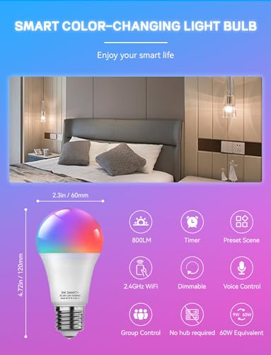 Vanance Smart Light Bulbs 4Pack with Remote, A19 E26 800LM LED Color Changing Light Bulb, WiFi & Bluetooth 5.0, Warm to Cool White, Dimmable, RGB Smart Home Lighting Work with Alexa Google Assistant - Image 7