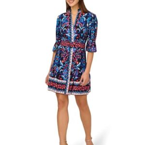 Adrianna Papell Day Women’s Printed Short Flounce Dress, Navy Multi, 4