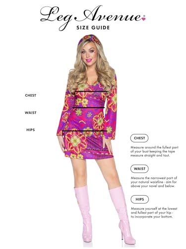 Leg Avenue womens - 2 Piece Hippy Girl Dress Set Flower Bell Sleeved Dress With Matching Headband for Women Adult Sized Costumes, Multi, Medium Large US - Image 6