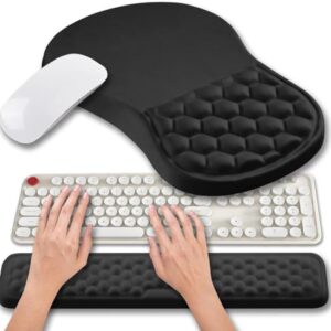 Hokafenle 2 in 1 Ergonomic Mouse Pad Wrist Support & Wrist Rest for Computer Keyboard Set, with Relieve Carpal Tunnel Pain Massage Bulge and Full Memory Gel Design (2In1 Set, Black)