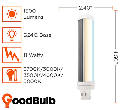 11 Watt LED Plug-in Light Bulbs | 4 Pin GX24Q Base 5-Way Color Select | 11W High Output 1500 Lumens | Horizonal LED Light Bulbs Plug-in | Long Term Care Lighting | 10 Pack by GoodBulb - Image 2