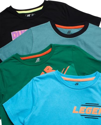 Pro Athlete Boys Athletic Shirts - 4 Pack Soft Cotton Blend Active Performance Crew Neck Short Sleeve Graphic Tees, Size 10-12, Green/Turquoise/Teal/Black - Image 4
