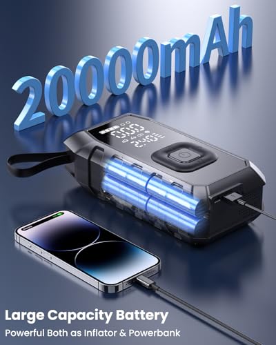 Tire Inflator Portable Air Compressor, 2X Faster Inflation Cordless Air Compressor, 20000mAh & 180PSI & Dual Cylinder, Electric Air Pump for Heavy-duty Vehicles, Car, Motorcycle, Bike, Ball (P235-02) - Image 2