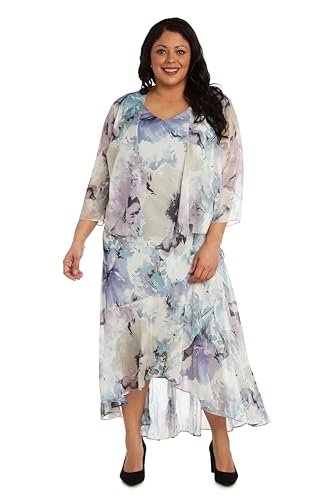 R&M Richards Women's Elegant Floral High-Low Chiffon Dress W/ 3/4 Sleeve Sheer Cropped Bolero | Daytime Whimsical Sundress Blue/Lavender - Image 6