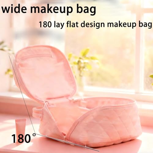 Lkdgii 2026 New Travel Makeup Bag For Woman,Wide Open Lay-Flat Water-Resistant Cosmetic Case,Organizer For Toiletries & Brushes Large Capacity With Compartments (Pink) - Image 2