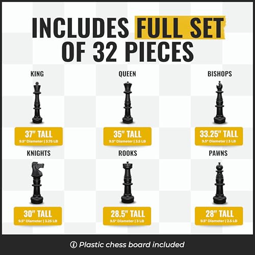 MegaChess Giant Chess Set Game with 37" Tall King - A Large Chess Set Yard Game for Families Looking for Outdoor Jumbo Games - 32 Large Pieces Made from Durable HDPE (Plastic Board Included) - Image 4