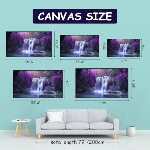 Waterfall Canvas Wall Art, Purple Tree Canvas Wall Art, Purple Landscape Painting, Purple Canvas Wall Art, Waterfall Pictures Wall Art, Nature Living Room Wall Decor, Office Decor (Gold Metal Frame, 69"x39" | 174x98cm) - Image 5