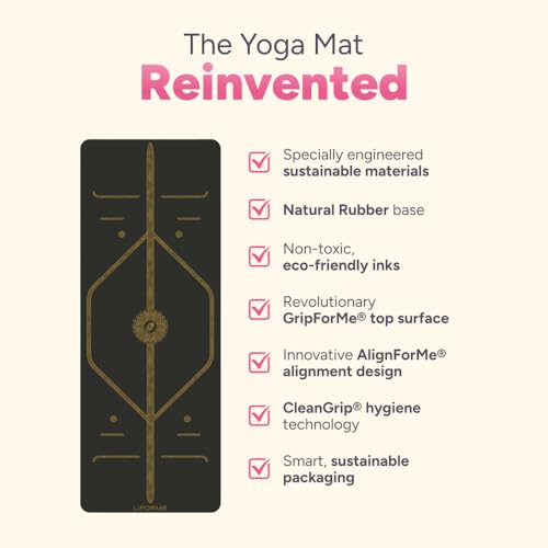 LIFORME Printed Yoga Mat & Travel Mat Bundle Pack – Patented Alignment System, Eco-Friendly, Non-Slip Warrior-Grip, Made with Natural Rubber, Thick, Sweat Resistant, Comfortable - Black and Gold - Image 4