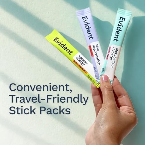 EVIDENT WELLNESS Skin Rejuvenation Powder – Collagen Supplement w/Resveratrol, Sodium Hyaluronate, CollaBZEn, Vitamins C & E – Supports Elasticity, Hydration, Firmness – 30 Stick Packs, Cherry Lime - Image 5