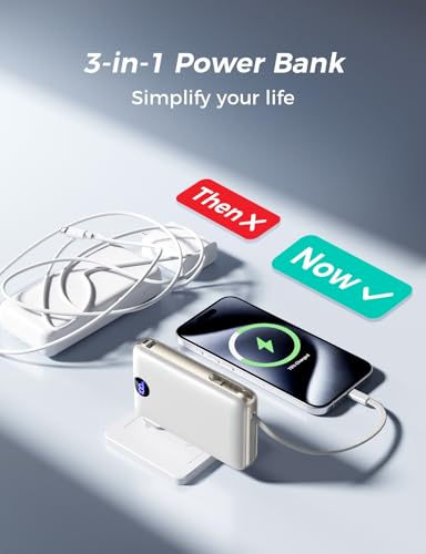 Sucrosey Power Bank, 50000 mAh Portable Charger with Built in Cable & Wall Plug, 22.5W Fast Charging, Travel Essential Battery Pack with LED Display for iPhone 17/16/15/14 Series, Galaxy, iPad White - Image 2