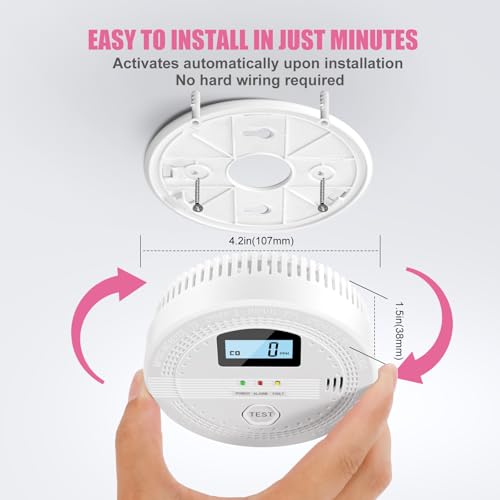 4 Packs Smoke and Carbon Monoxide Detectors, 2 in 1 CO & Smoke Fire Alarm for Home,Smoke Combination CO Alarm with LCD Display,Replaceable Battery Operated, Easy to Install - Image 6