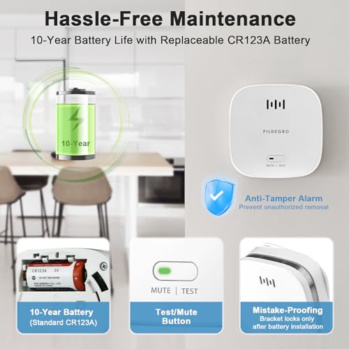 Pildegro Smoke Detector 10 Year Battery, Upgraded Small Fire Alarm Smoke Detector with Heat Monitor for Dual Protection, LED Indicator Loud Alarm with Test/Mute Button and Replaceable CR123A Battery - Image 6