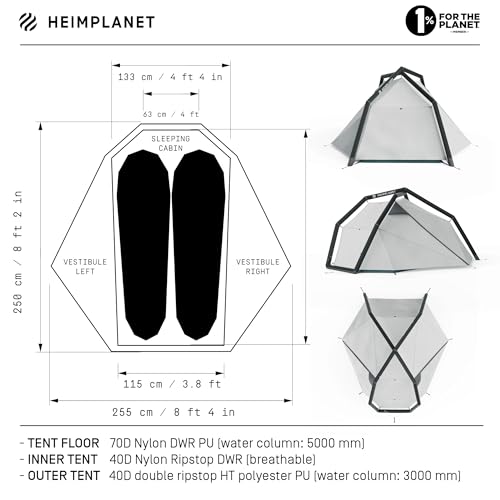 HEIMPLANET Fistral V2, 1-2 Person Inflatable Camping Tent, All Season, 31 sq ft, 2 Rooms, 2 Vestibules, Waterproof, 5000mm, No Tent Poles Required, Supports 1% for The Planet - Image 5