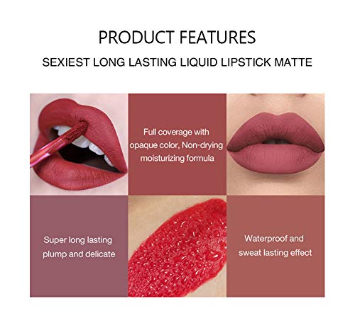 6Pcs Nude Matte Liquid Lipstick Set, Waterproof Long Lasting Non-Stick Cup Nude Lipstick 24 Hour Not Fade Matte Lipstick Professional Lip Gloss Makeup Valentine\'s Day Gifts for Women (Set B) - Image 4