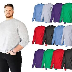 BILLIONHATS 12 Pack Big & Tall Long Sleeve Colorful T-Shirts for Mens Cotton – Crew Neck Bulk Tees for Plus Size Wholesale Tshirt Packs, 5X-Large