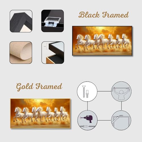 7 Running White Horses Canvas Wall Art, Horse Pictures Wall Decor, Horse Canvas Wall Art Large, Horse Themed Wall Decor (Gold Metal Framed, 70"x 35"| 180x90cm) - Image 5