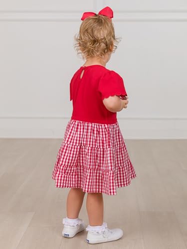 RuffleButts Baby/Toddler Girls Mixed Media Short Sleeve Tiered Dress - Classic Red Gingham, 5 - Image 5